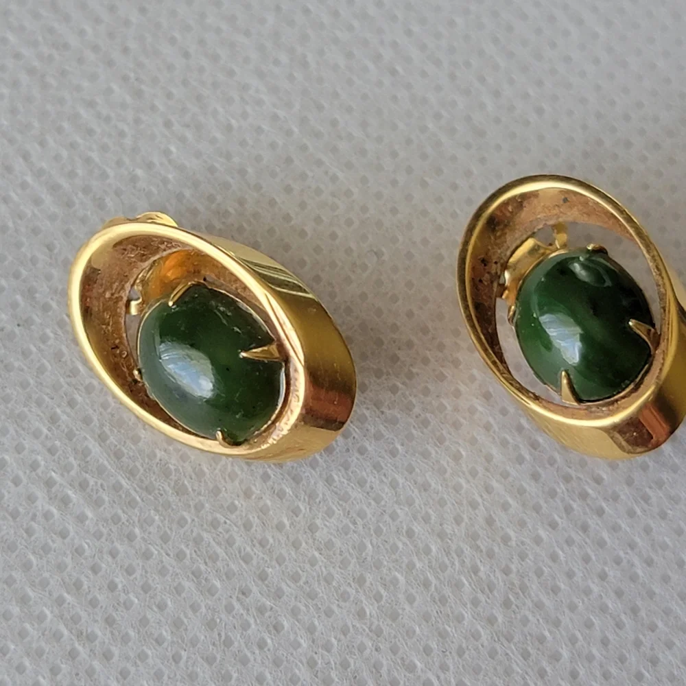 Vintage Karatclad by Bell Jade Earrings 22k HGE Clip On Earrings
